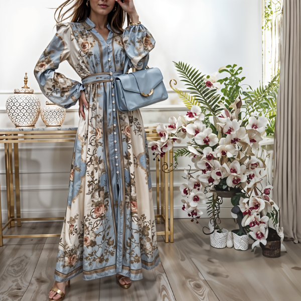 Bella Stride| Long dress with buttoned floral print