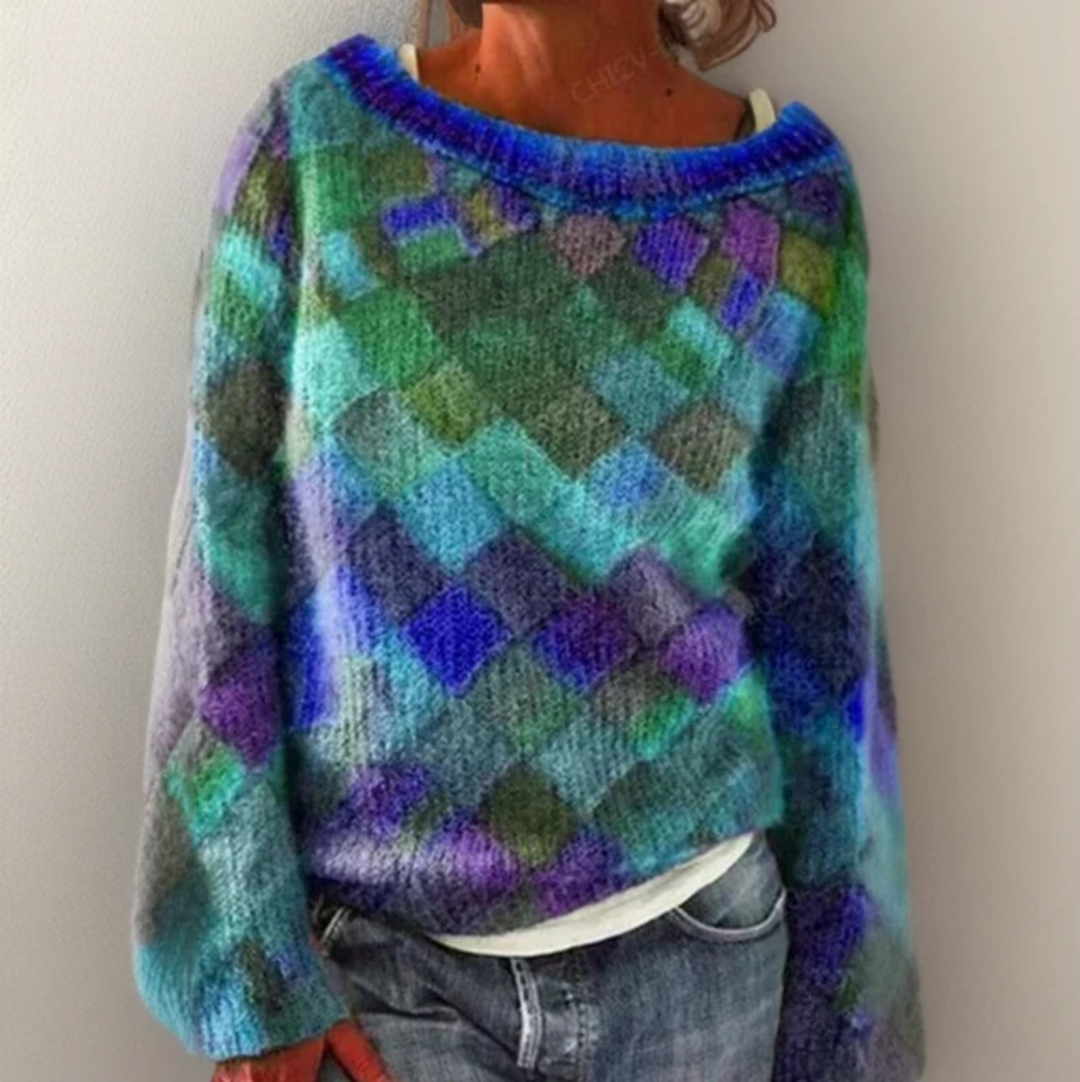Bella Stride| Azalea- Stylish, Loose-Fitting Jumper with Diamond Pattern