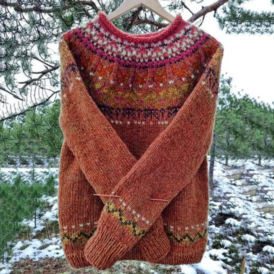 Bella Stride| Sara - Retro Icelandic Jacquard Crew Neck Sweater