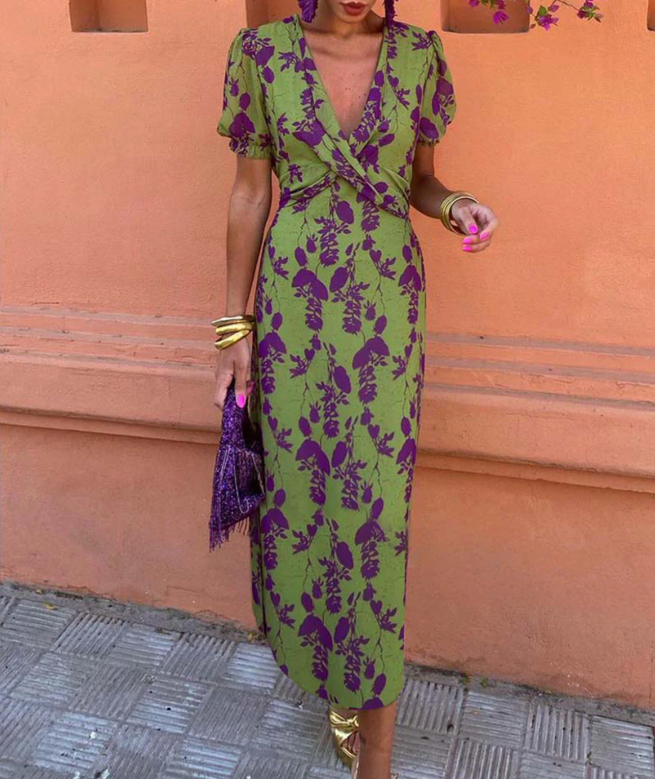 Bella Stride| Elegant A-line dress with deep V-neck
