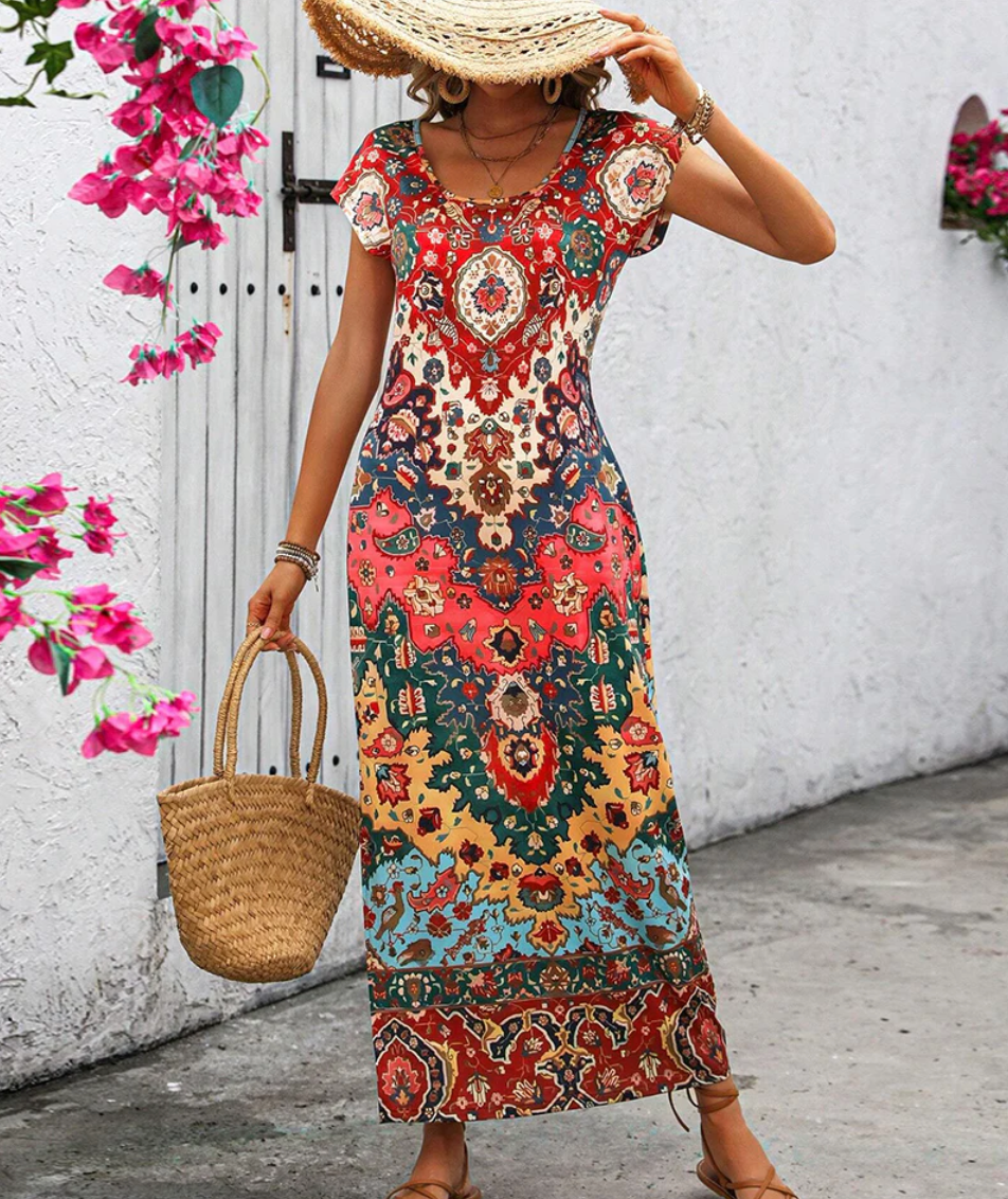 Bella Stride| colorful printed casual dress with slits