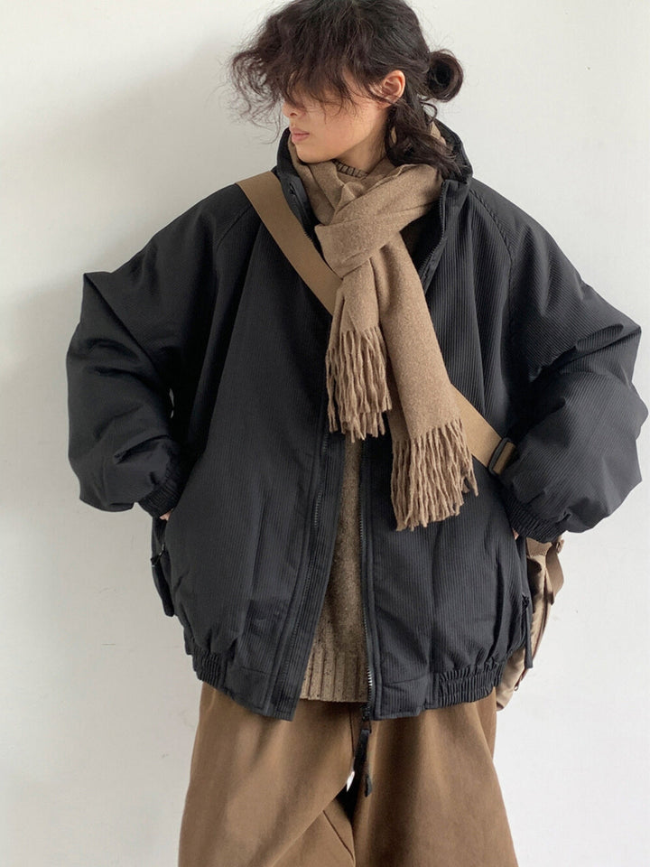 WLS Brown Vertical Striped Retro Winter Jacket