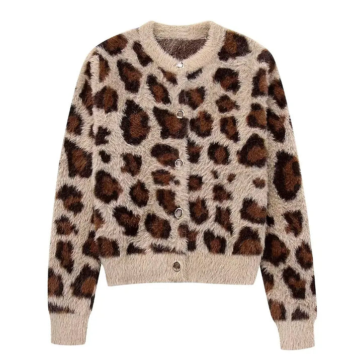 Leopard Print Furry Knit Cardigan