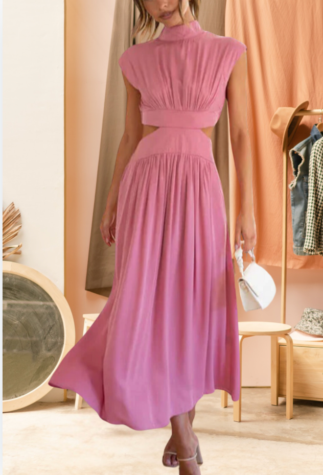 Bella Stride|Timeless High-Neck Pleated Dress for Chic Appeal