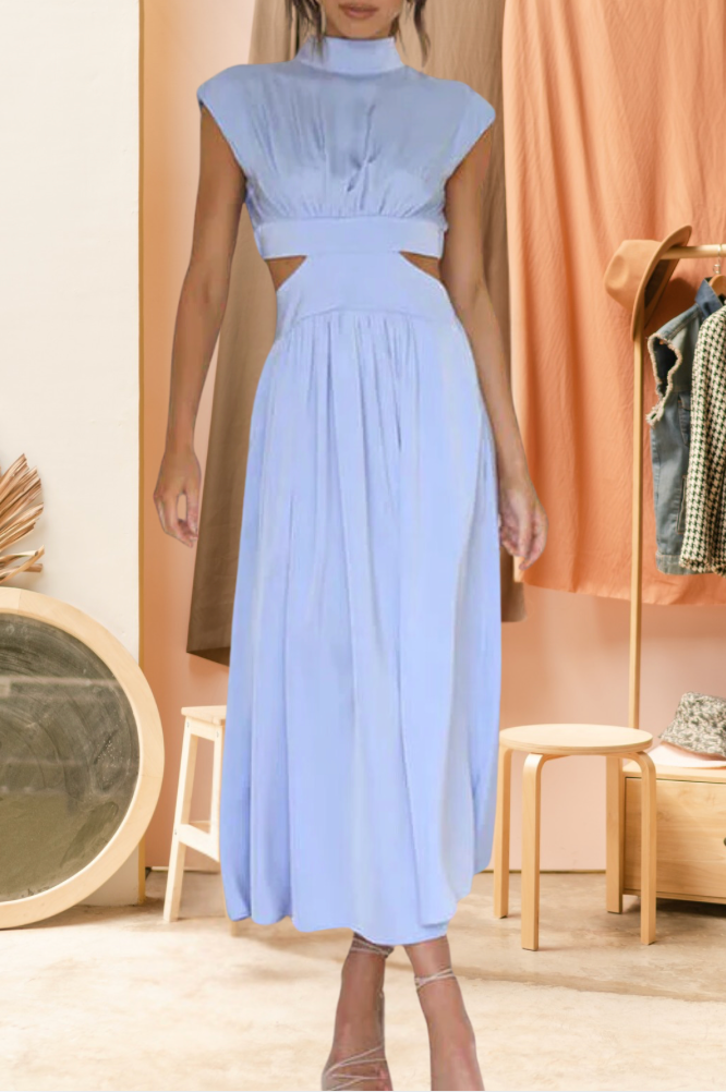 Bella Stride|Timeless High-Neck Pleated Dress for Chic Appeal