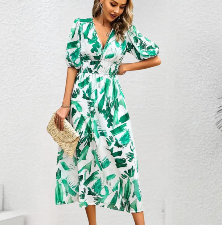 Bella stride|TIMELESS MIDI DRESS WITH PUFF SLEEVES