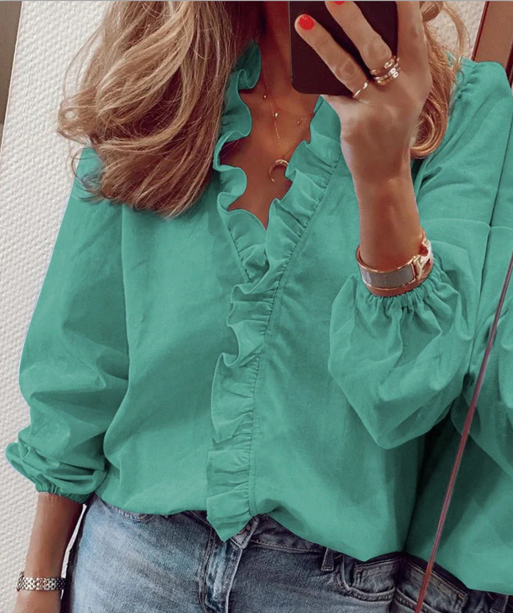 Bella stride| Women's Blouse Solid Color Ruffle