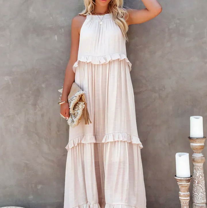 Bella Stride| Halter Ruffle Maxi Dress