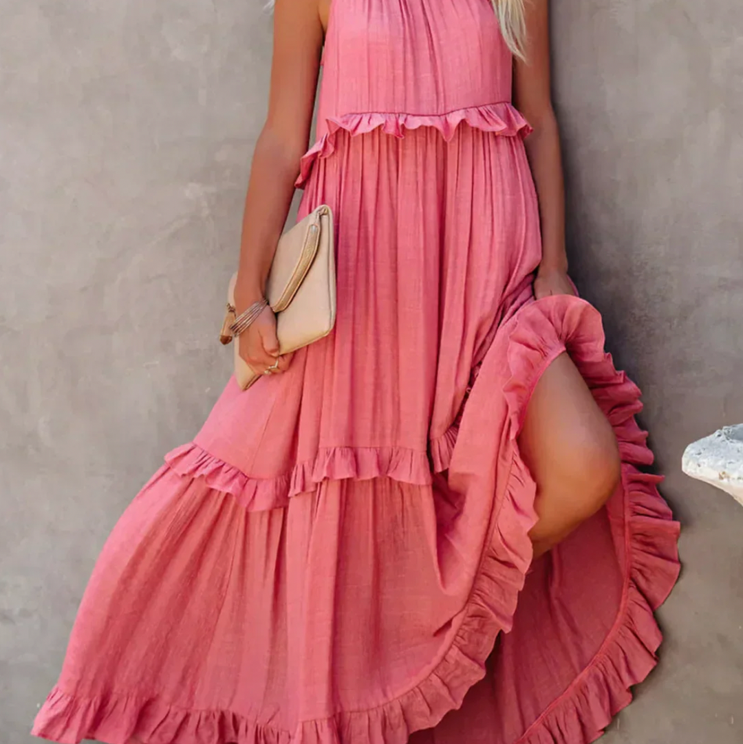 Bella Stride| Halter Ruffle Maxi Dress