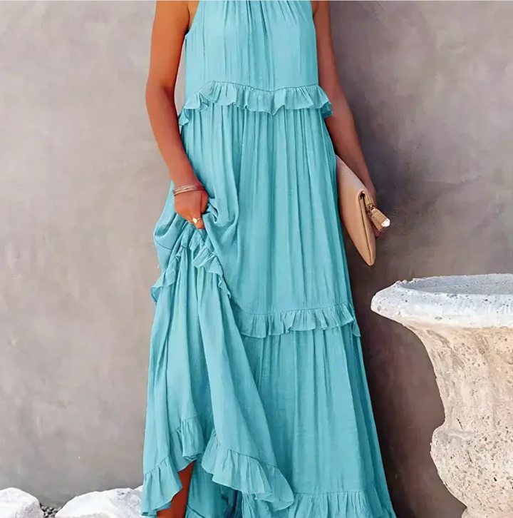 Bella Stride| Halter Ruffle Maxi Dress