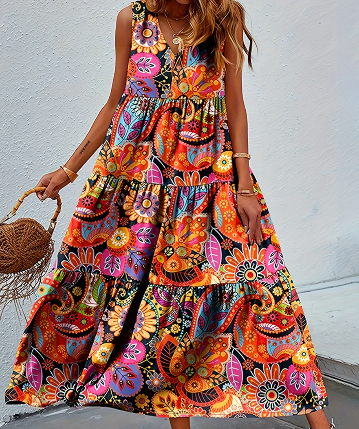 Bella Stride|Sleeveless loose long dress with print