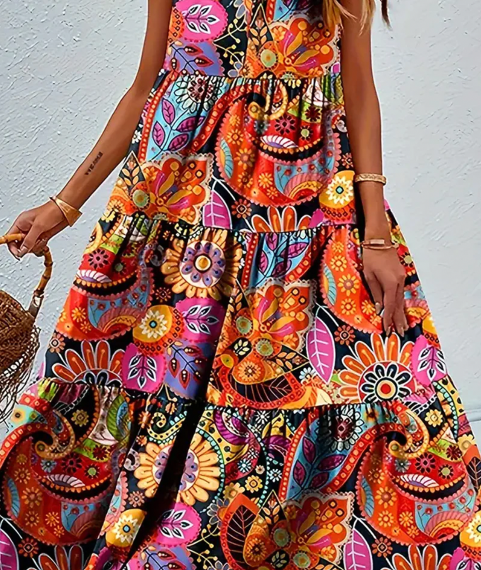 Bella Stride|Sleeveless loose long dress with print