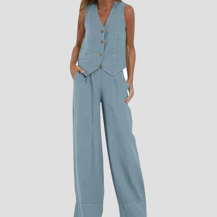 Bella Stride| Aira™ - Buttoned Vest & Wide-Leg Trousers Set