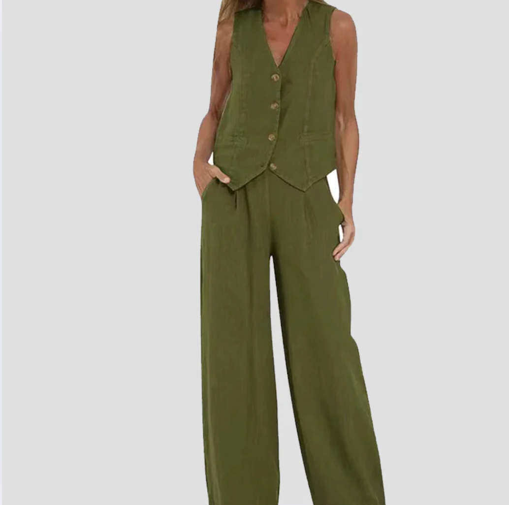 Bella Stride| Aira™ - Buttoned Vest & Wide-Leg Trousers Set