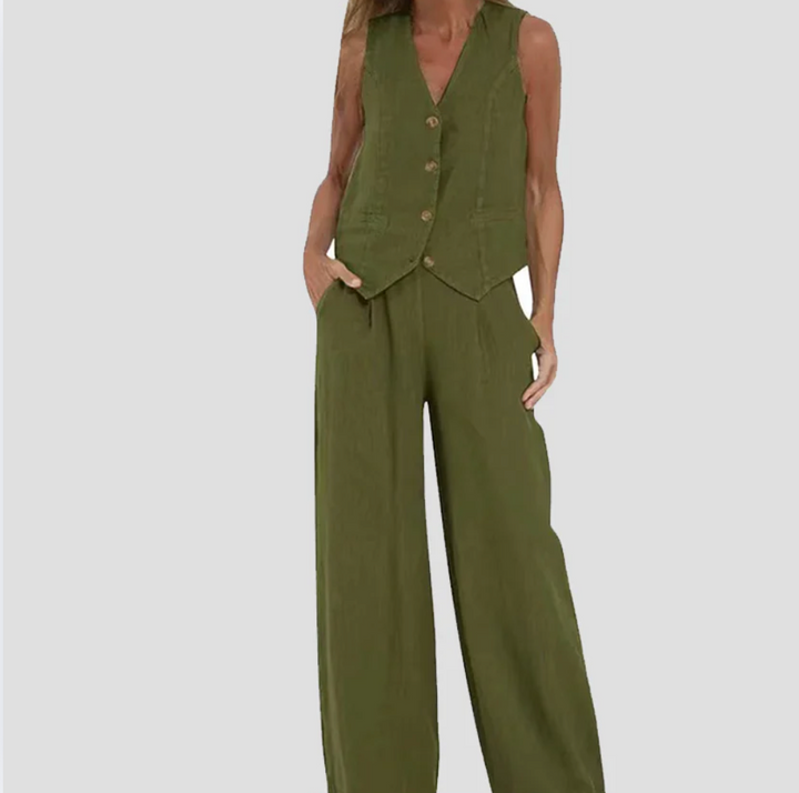 Bella Stride| Aira™ - Buttoned Vest & Wide-Leg Trousers Set
