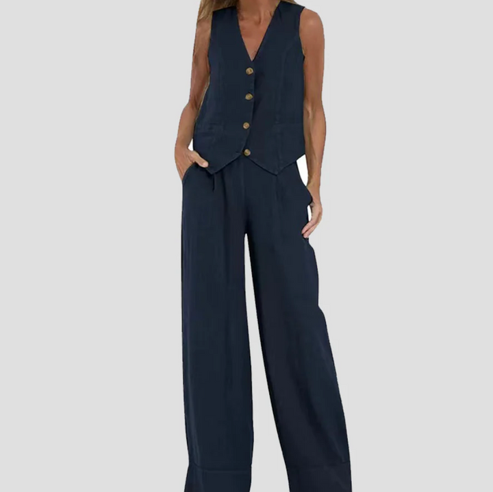 Bella Stride| Aira™ - Buttoned Vest & Wide-Leg Trousers Set