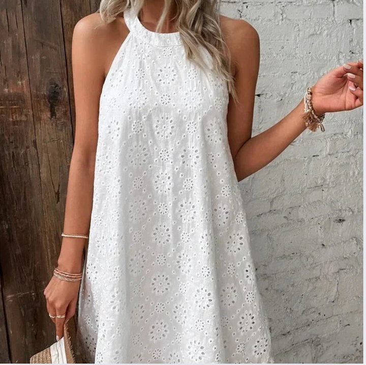 Bella Stride| Jessy™ - Eyelet Halter Mini Dress