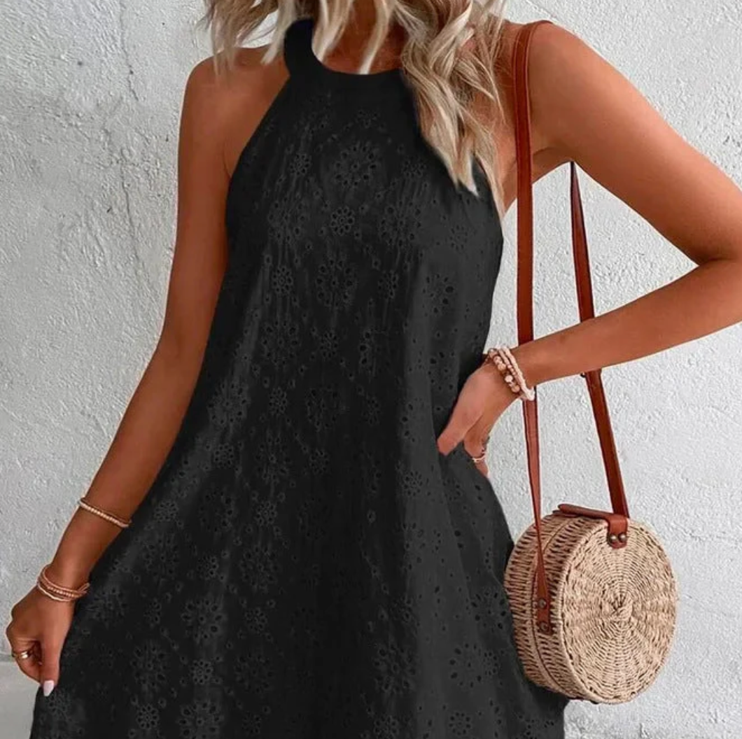 Bella Stride| Jessy™ - Eyelet Halter Mini Dress