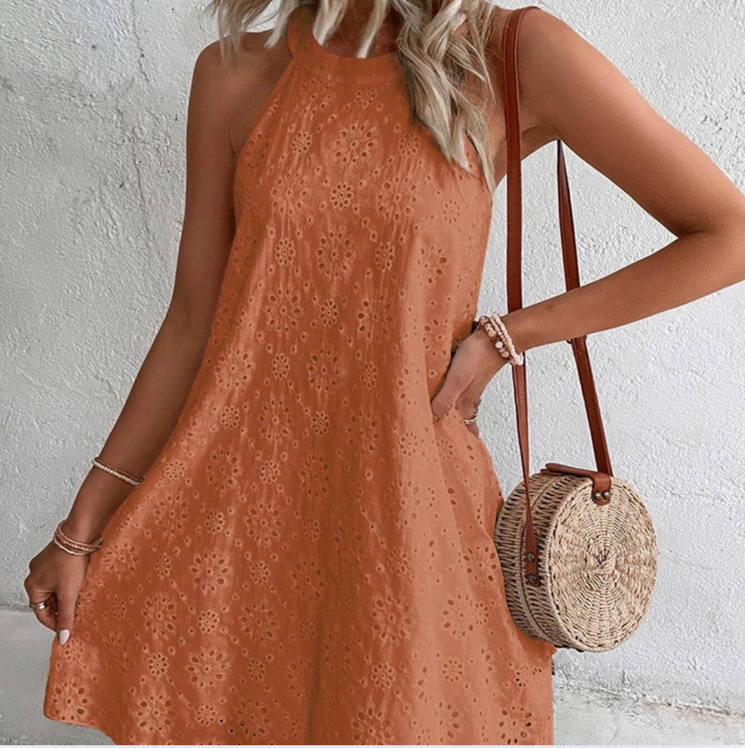 Bella Stride| Jessy™ - Eyelet Halter Mini Dress