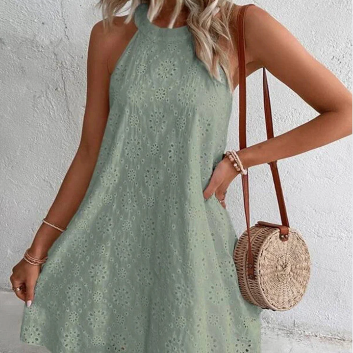 Bella Stride| Jessy™ - Eyelet Halter Mini Dress