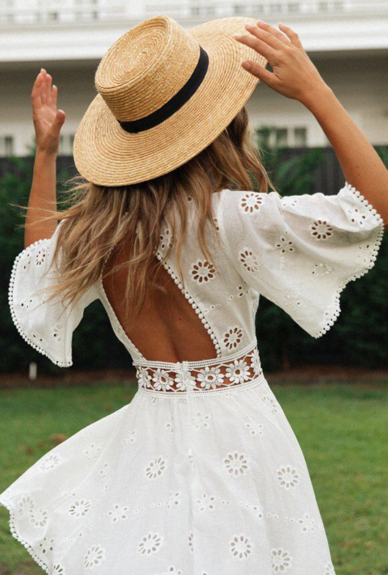 Bella Stride| Fleur™ - Backless Bell-Sleeve Dress