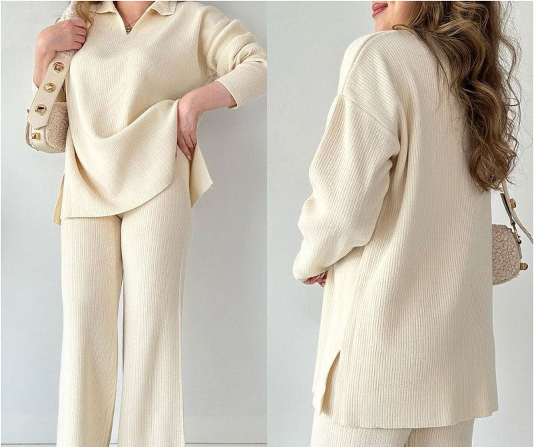 Bella Stride| Amara- Casual Two-Piece Ensemble with V-Neck and Slit