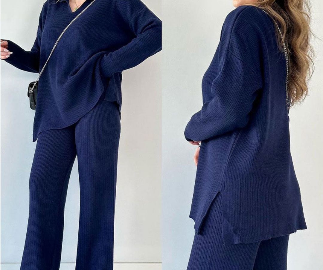 Bella Stride| Amara- Casual Two-Piece Ensemble with V-Neck and Slit