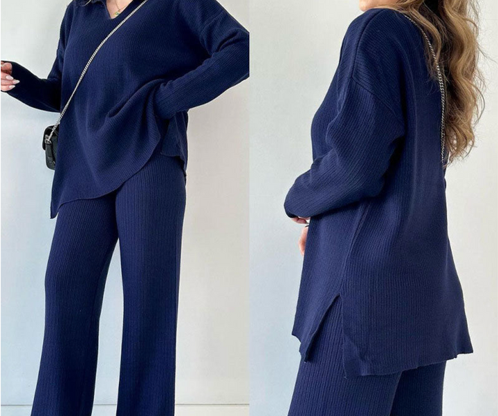 Bella Stride| Amara- Casual Two-Piece Ensemble with V-Neck and Slit