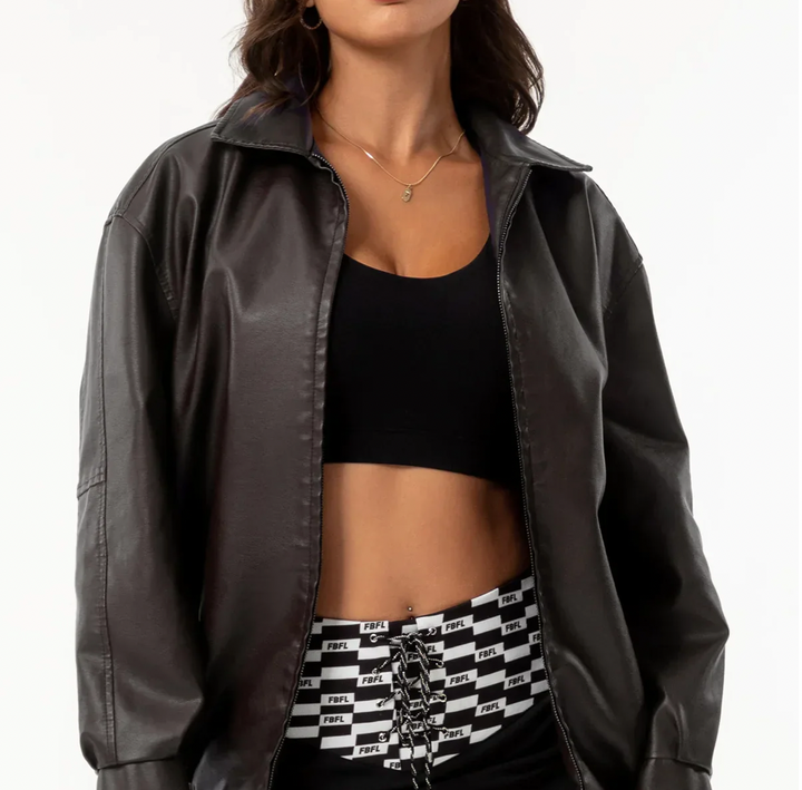 Bella Stride| Drop Shoulder Zip Up Cropped Leather Jacket