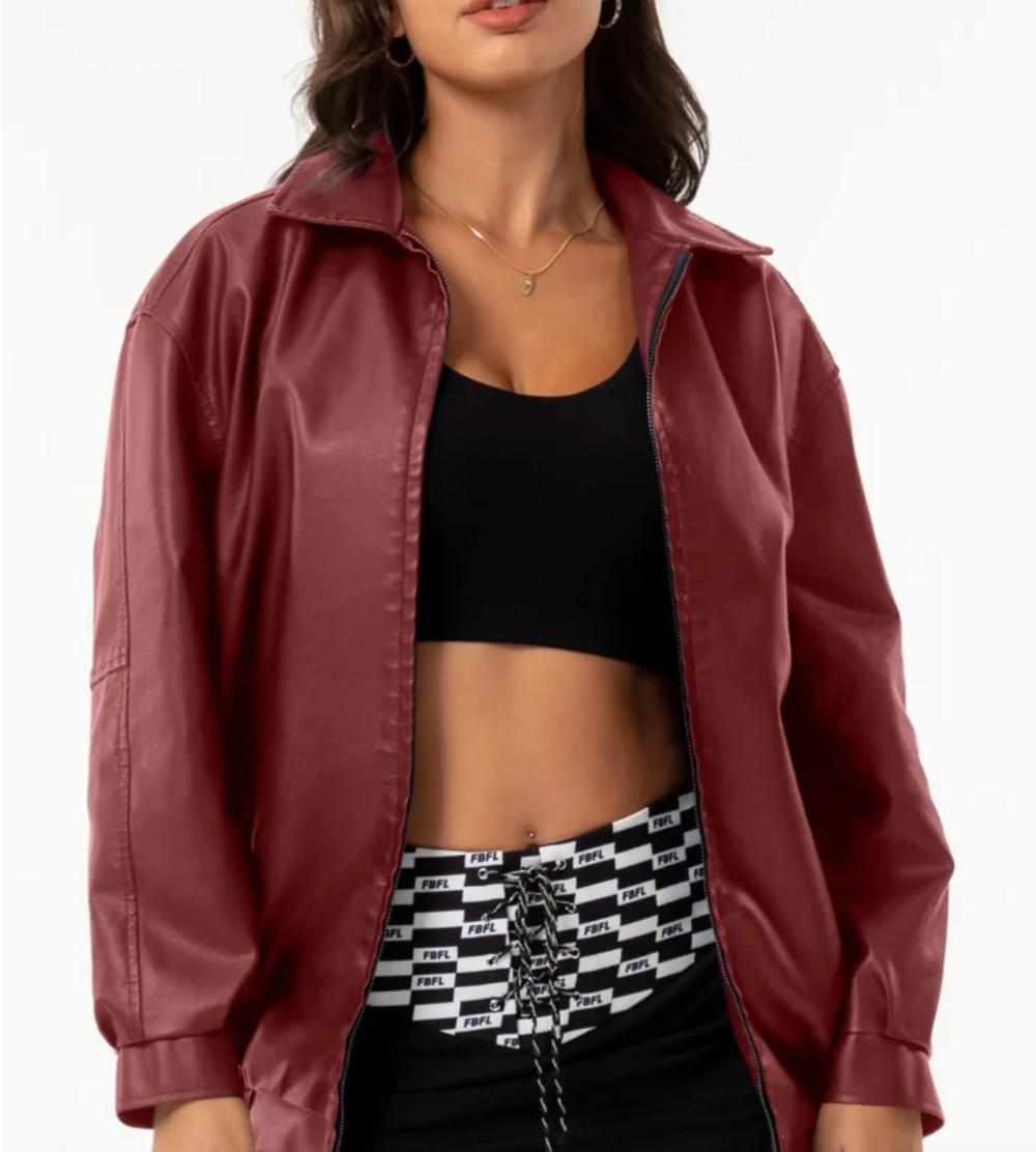 Bella Stride| Drop Shoulder Zip Up Cropped Leather Jacket