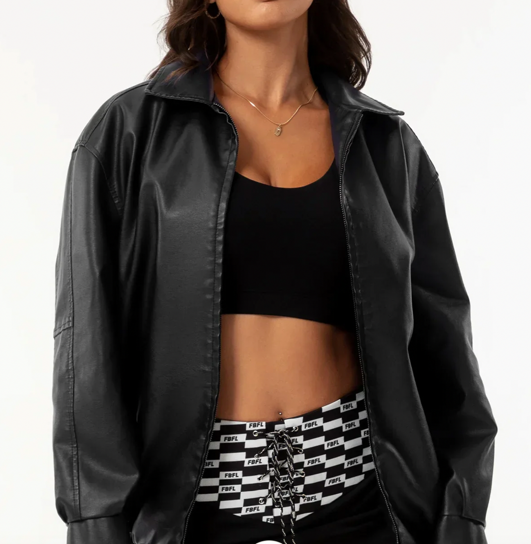 Bella Stride| Drop Shoulder Zip Up Cropped Leather Jacket