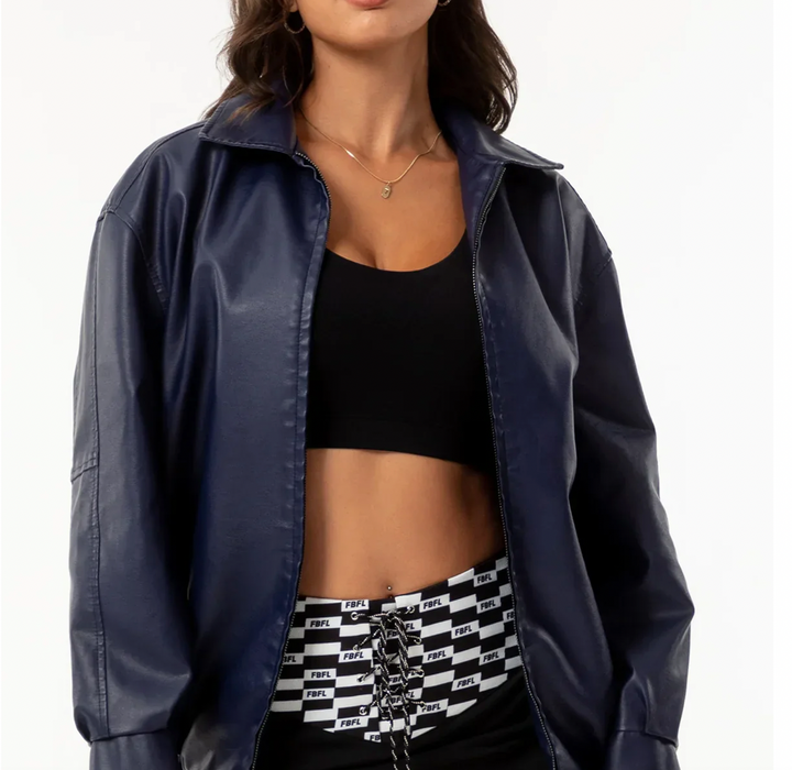 Bella Stride| Drop Shoulder Zip Up Cropped Leather Jacket