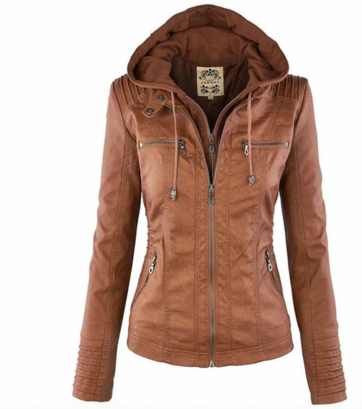 Bella Stride| Olivia™ - Waterproof Women's Leather Jacket with Hood