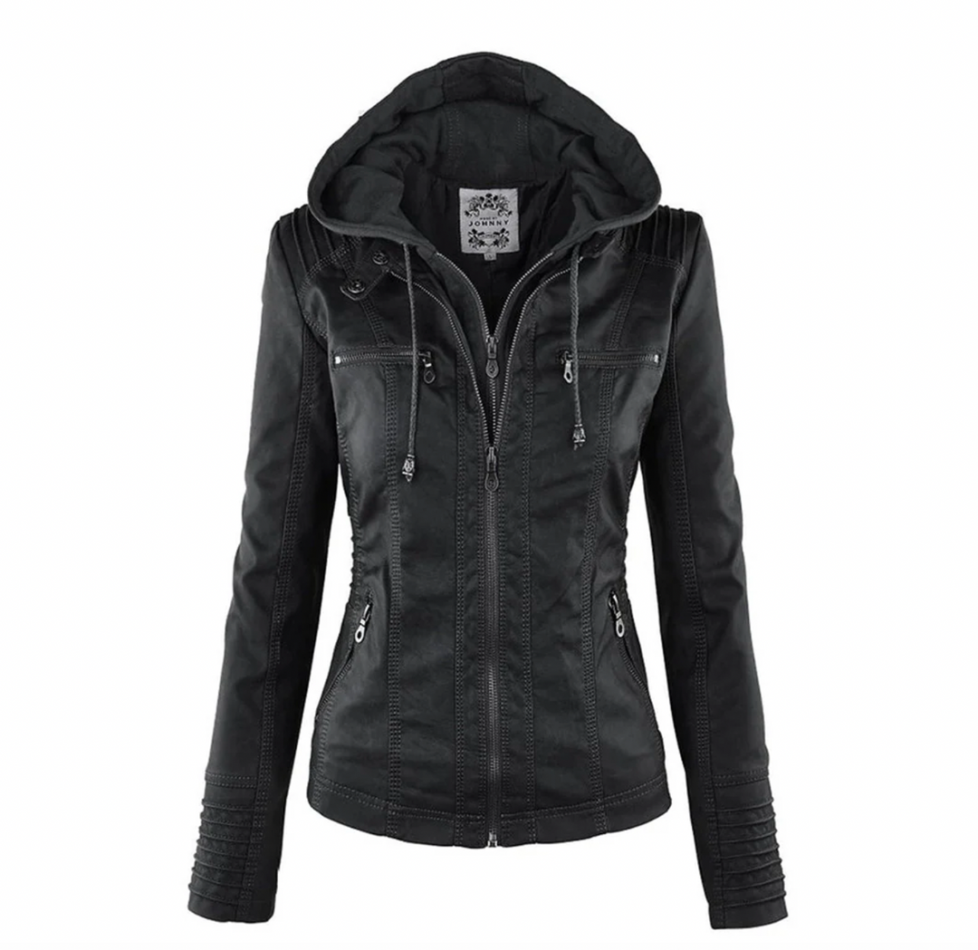 Bella Stride| Olivia™ - Waterproof Women's Leather Jacket with Hood