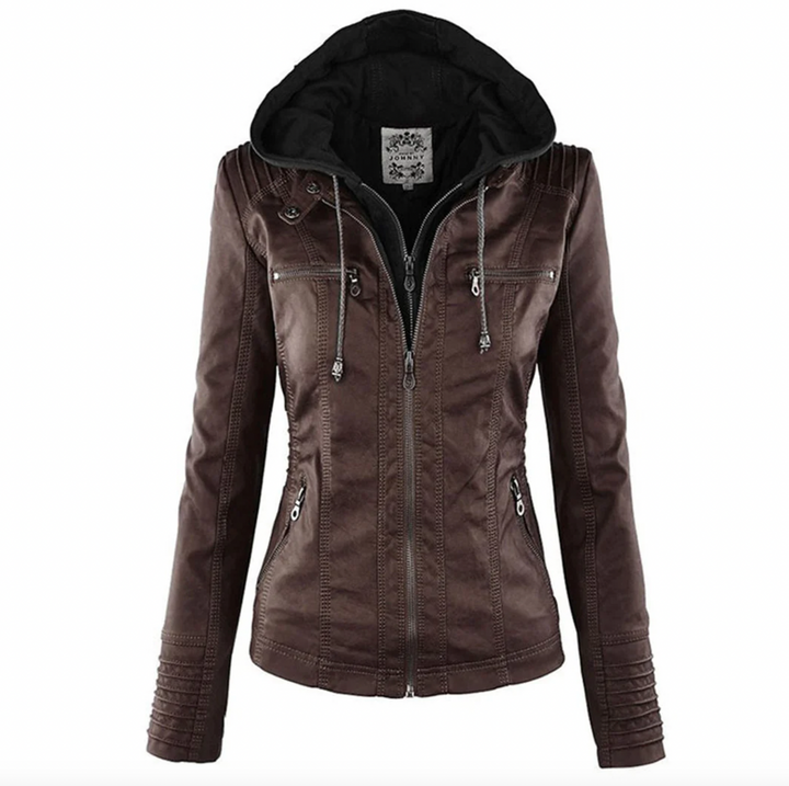 Bella Stride| Olivia™ - Waterproof Women's Leather Jacket with Hood