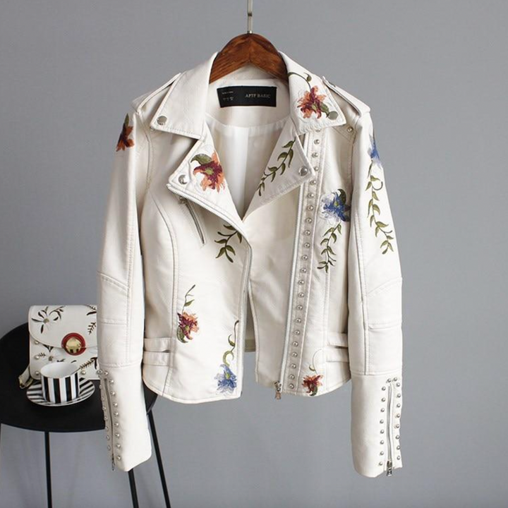Bella Stride| Ella- Stylish Embroidered Leather Jacket