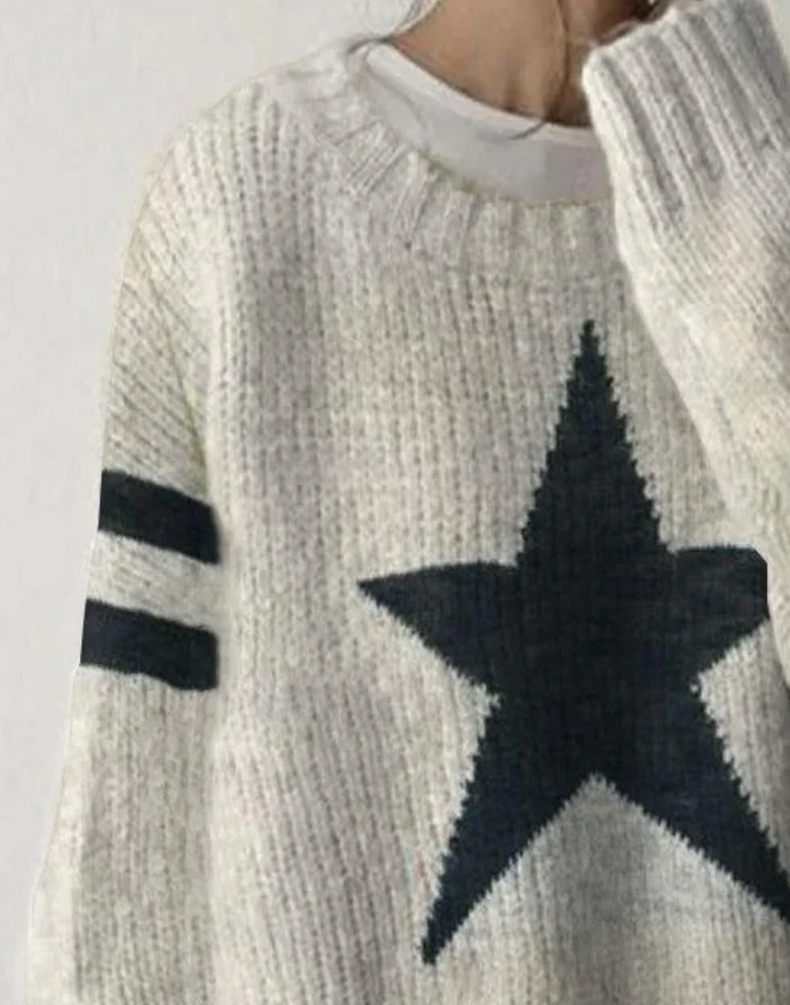 Star Round Neck Long Sleeve Sweater