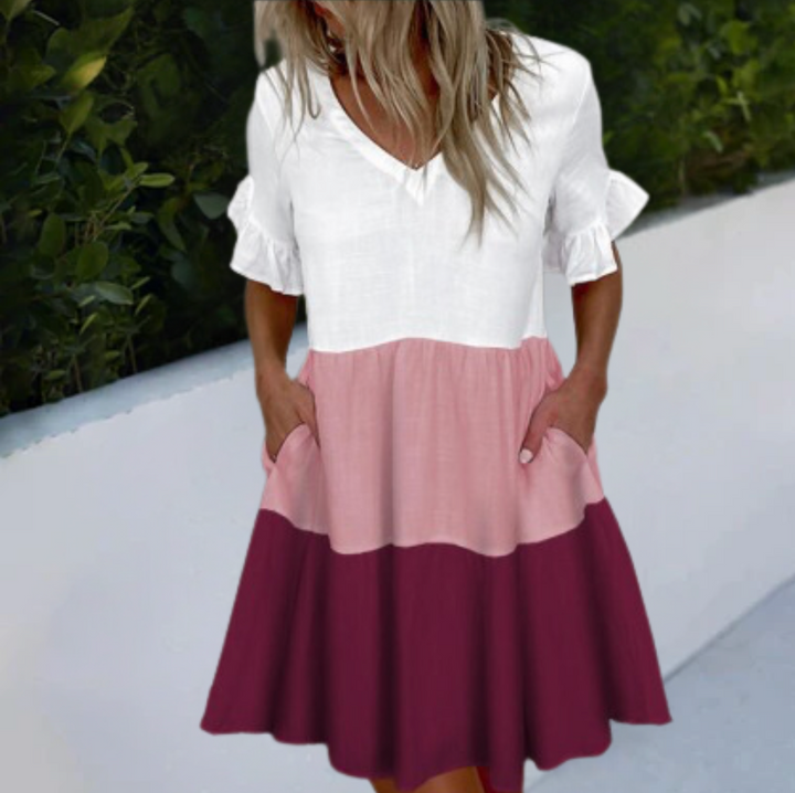 Bella Stride| Casual short sleeve color block dress