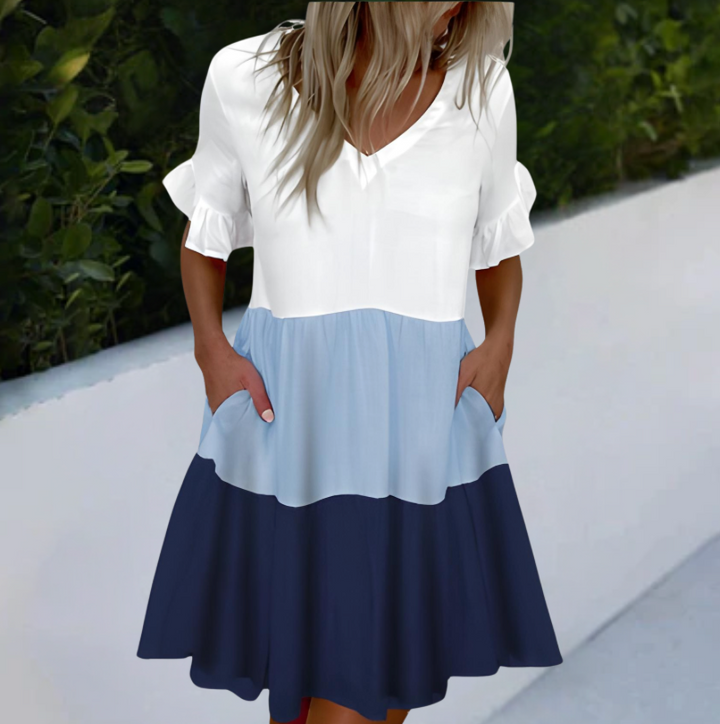 Bella Stride| Casual short sleeve color block dress