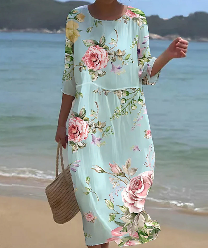 Bella Stride| Elegant dress with floral print and round neckline