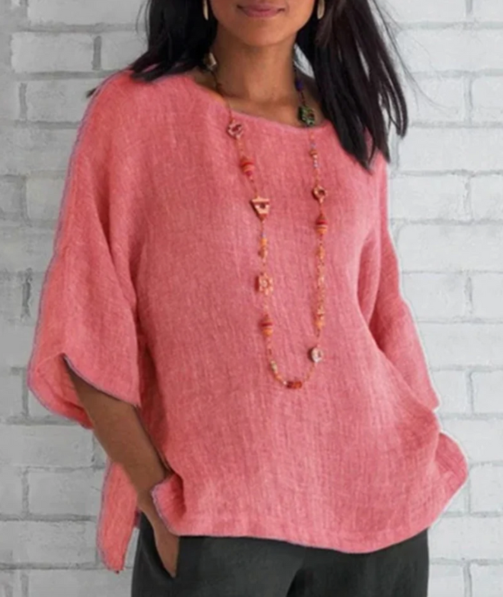 Bella Stride| Solid color top with sleeves and round neck