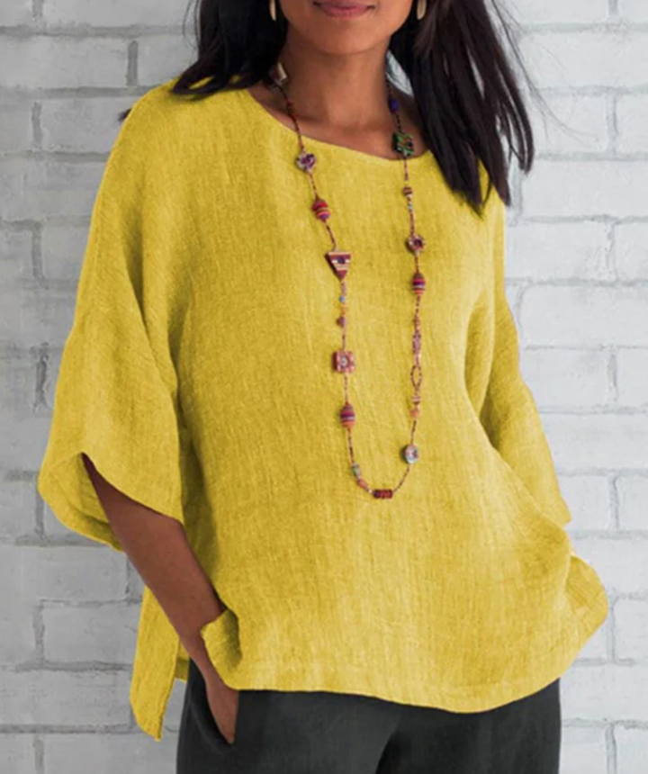 Bella Stride| Solid color top with sleeves and round neck
