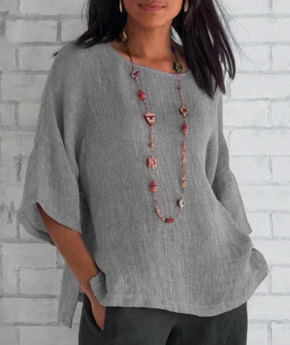 Bella Stride| Solid color top with sleeves and round neck