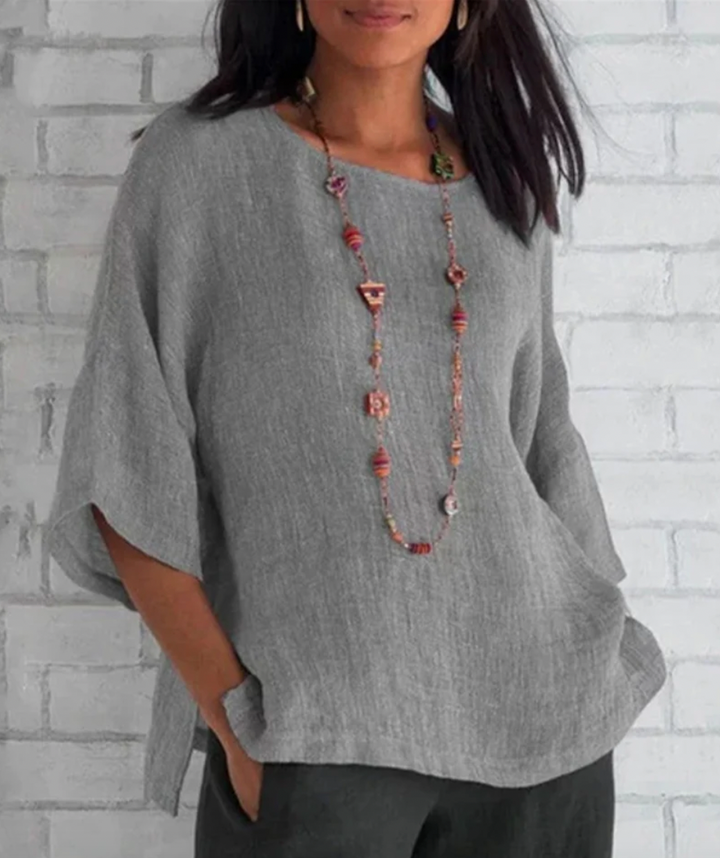 Bella Stride| Solid color top with sleeves and round neck