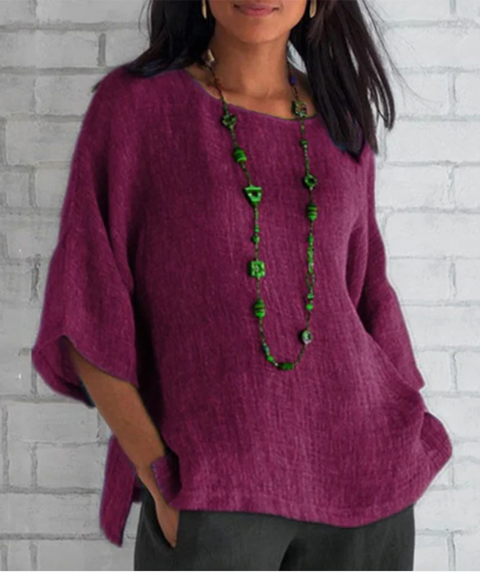 Bella Stride| Solid color top with sleeves and round neck
