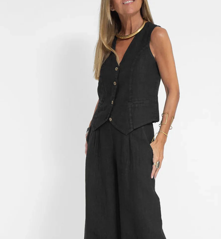 Bella Stride| Aira™ - Buttoned Vest & Wide-Leg Trousers Set