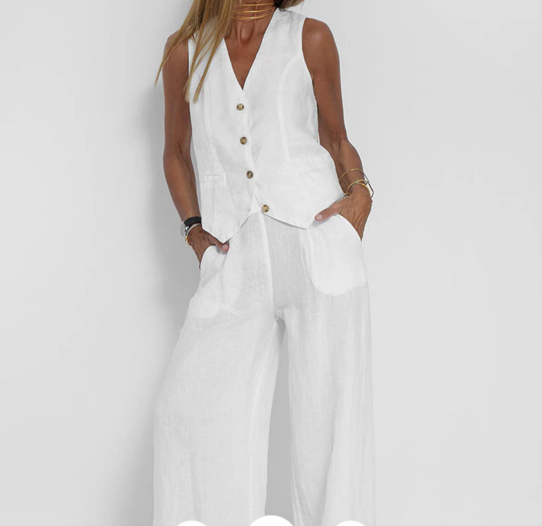 Bella Stride| Aira™ - Buttoned Vest & Wide-Leg Trousers Set