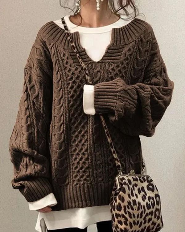 Tiny V-Neck Hand Twist Sweater