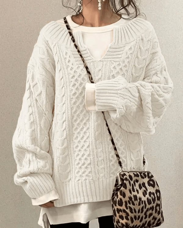 Tiny V-Neck Hand Twist Sweater
