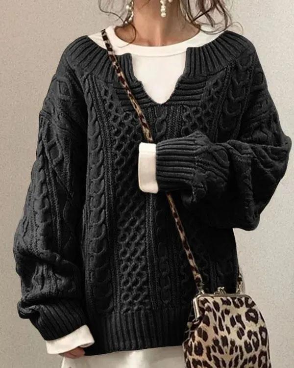 Tiny V-Neck Hand Twist Sweater